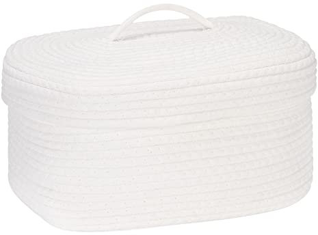 Sea Team Cesto portaoggetti ovale in corda di cotone con coperchio, contenitore in tessuto con coperchio, contenitore per la cameretta dei bambini, cestino per pannolini, cestino per baby shower