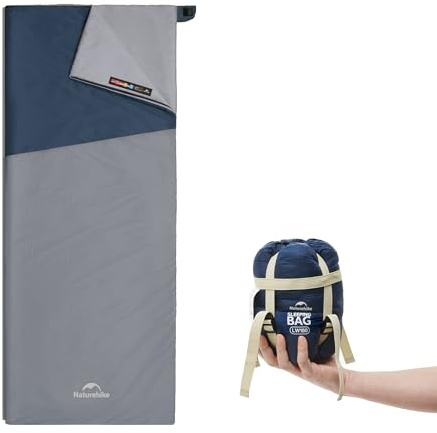 Naturehike Plain 01 Saco de dormir, Saco de dormir tipo manta para adultos y niños, diseño ultraligero de bloques de color, saco de dormir impermeable de verano para camping (Azul oscuro/Azul claro, L