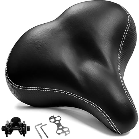 Sella per bicicletta da uomo e da donna, comoda, ampia e morbida, universale, per bici da città, mountain bike, Ebike, cyclette, ammortizzante, traspirante (nero)