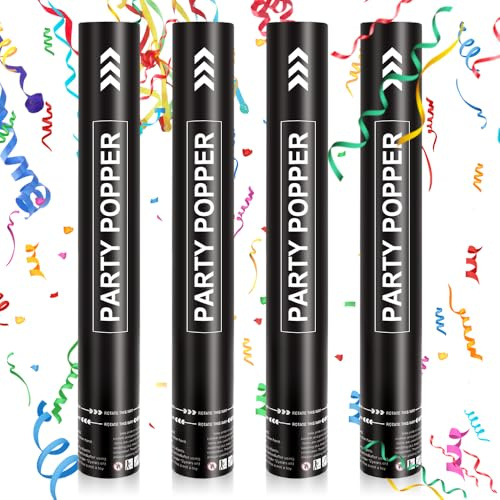 Konfettikanon x 4, 40 cm partypopper, konfettikanon XXL, konfettishooter 5–8 m effekthöjd, konfettikanoner för bröllop, födelsedag, babyparty, examen