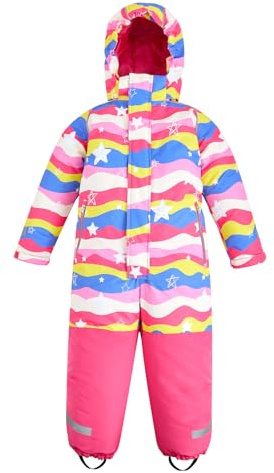 Gogokids Wasserdichte Schneeanzüge Kinder - Kleinkind Warme Skianzüge Overalls mit Abnehmbarem Hut & Reißverschlusstasche, Kinder Thermische Skijacke Winterkleidung für Jung Mädchen 3-9 Jahre