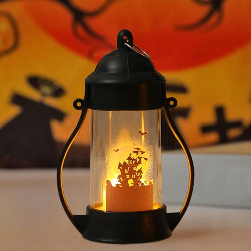 Halloween Decorative Pumpkin Lantern with LED Light, Halloween Lighting Outdoor, Pumpkin Decorative Lights with LED Candles, Pumpkin Lamp for Hanging, Skeleton Bat Lantern for Party Table Decoration