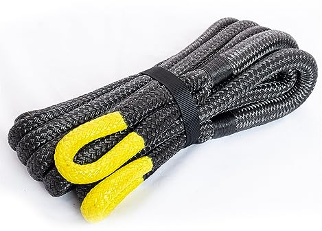 22mm x 6m Corda di traino for recupero 12000kg/26400lb Resistenza alla rottura, Corda for recupero cinetico in nylon for ATV, UTV, Camion(Noir)