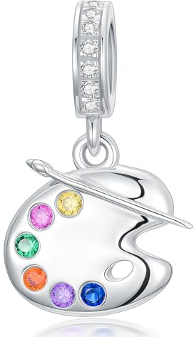 PROESS Färgpalett och penselarmband berlocker 925 sterlingsilver målningspalett pärlhalsband armband konst smycken gåvor för kvinnor flickor målningsälskare