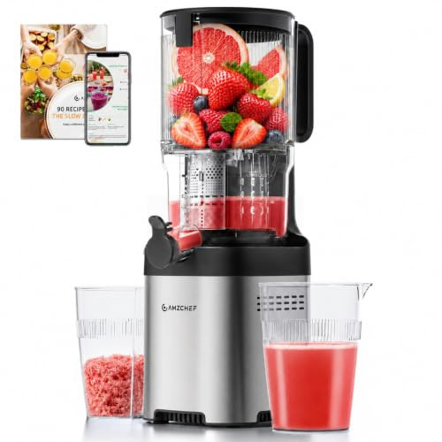 AMZCHEF Extractor de Zumos Prensado en Frío con Boca Ancha de 135 mm