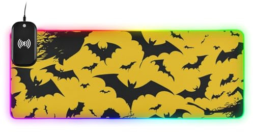 Ond häxa gul svart halloween trådlös laddning glödande spelmusmatta blinkande resor 89,9 x 40,9 cm musmatta för skrivbord