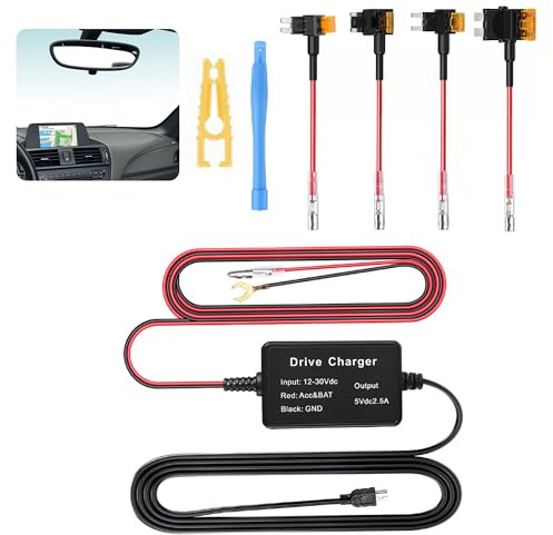 Dash Cam Hardwire Kit USB C, 13ft 12V-24V to 5V Type-C Hardwire Kit for Dash Camera, GPS, and Radar Detectors, with Low Voltage Protection, Fuse Adapters & Installation Tools, Ideal Hardwire Kit for C