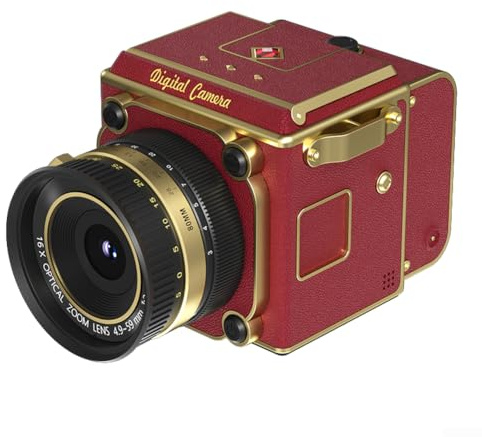 Retro Digitalkamera 64MP 4K Videoaufnahme Kompakte Vintage Kamera mit Autofokus für Fotografie und Vlogging– Leicht tragbar für Anfänger und erfahrene Nutzer(Rot)