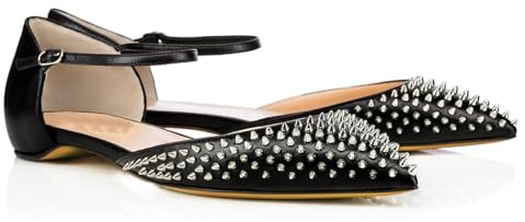 Ballerine Eleganti da Donna con Borchie, Scarpe Basse Comode e Sexy con Punta Affusolata, con Aperture Laterali e Cinturino Regolabile alla Caviglia, per Feste e Matrimoni,40 EU