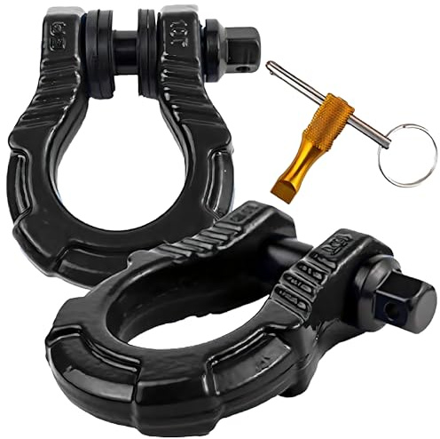 Grilletes GearAmerica UBER con bloqueo antirrobo (2PK) Negro | 36.000 kg (40T) de fuerza | Pasador UBERLock 22 mm + Arandelas | Conecte la correa de remolque para la recuperación fuera de la carretera
