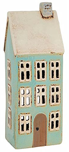 Village Pottery Tall Pale Blue House Tealight Holder