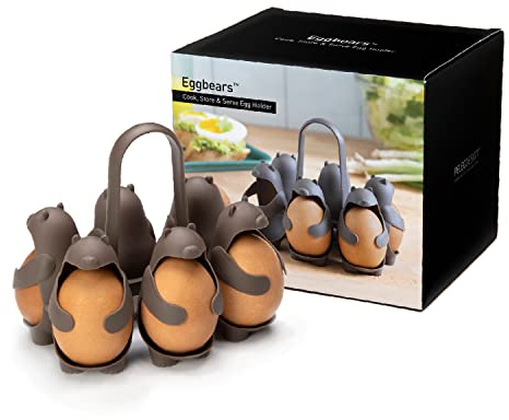 PELEG DESIGN Egguins – Cocedor y Porta Huevos en Forma de Pingüino, Almacena y Cocina 6 Huevos Frescos o Cocidos – Organizador Compacto para Nevera (Eggbears)