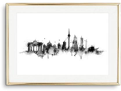 Din A4 Kunstdruck Skyline - Berlin - Deutschland Stadt Silhouette City Aquarell Schwarz Druck Poster Bild - ohne Rahmen