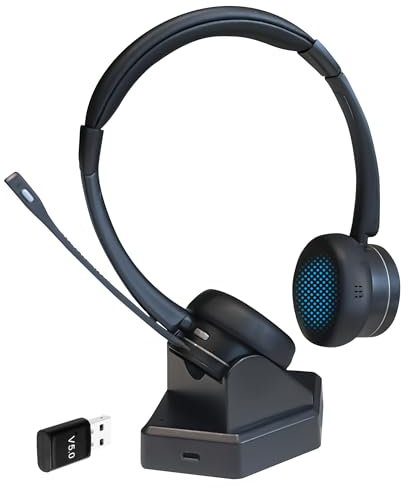 eartec office Bluetooth Wireless Headset with Microphone for Laptop, PC and Mobile - Office2 Dual Connectivity Noise Cancelling Bluetooth Headset with Mic for Teams, Zoom and Skype with Dongle