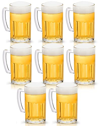 COKTIK 8 Pack Heavy Large Beer Glasses with Handle - 20 Ounce Glass Steins, Classic Beer Mug glasses Set