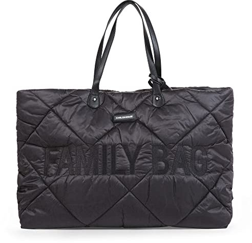 Childhome, Family Bag, Wickeltasche, Reisetasche/Wochenendtasche, Großes Fassungsvermögen, inkl. abnehmbarer Tasche, Schwarz gesteppt