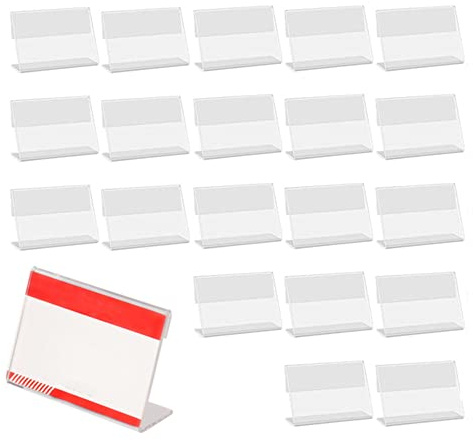 Pack of 20 Transparent Label Holder, Mini Acrylic Sign Holder, Name Label Stand Price Ticket Tag 9 x 6 cm