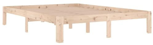 vidaXL Cadre de Lit Cadre à Lattes sur Pied Lit Double Lit Adulte Sommier à Lattes Meuble de Chambre à Coucher Bois de Pin Massif 140x190 cm