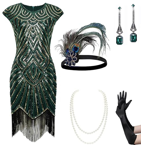 Babeyond Damklänning med fransar, V-ringad, 1920-stil, Great Gatsby