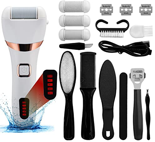 OUXI Perfect Pedi Electric 16 Pack Smooth Pedicure Wand Waterproof Foot Scrubber for Dead Skin Callus Remover 3 Adjustable Roller Heads for Hard Cracked Skin Ideal Gift for Home Use Salon Treatment