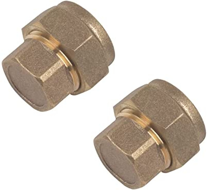NPH 15mm Brass Compression Stop End Cap for Copper Pipe - Pack of 2