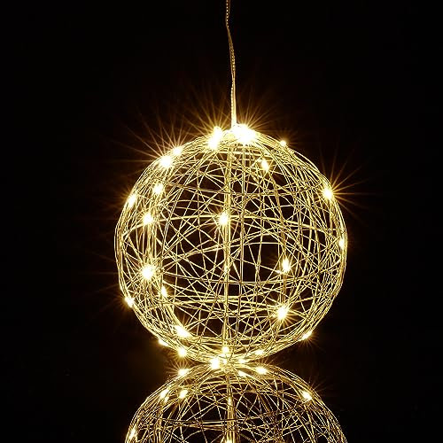 Relaxdays Sfera di Luci a LED, Lampada Decorativa Fili Luminosi, da Appendere o Appoggiare, Cavo Lungo, Ø 15 cm, Argento, Ferro