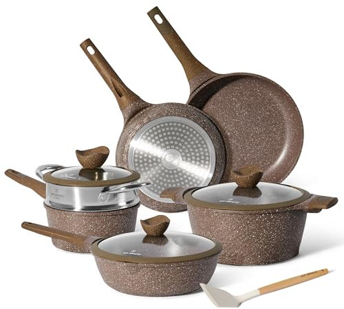 JUST PERFECTO Batteria Pentole e Padelle a Induzione, Set Padelle Antiaderenti Per tutti i piani cottura, Batteria di pentole antiaderente 24/28cm con Coperchi senza pfoa e ptfe