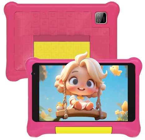 Yicty Tablet Bambini 7 Pollici Android 13 Quad Core 5 GB RAM 32 GB ROM 128 GB Estensione Controllo Parentale Tablets Educativo con Custodia Antiurto (Rosa)