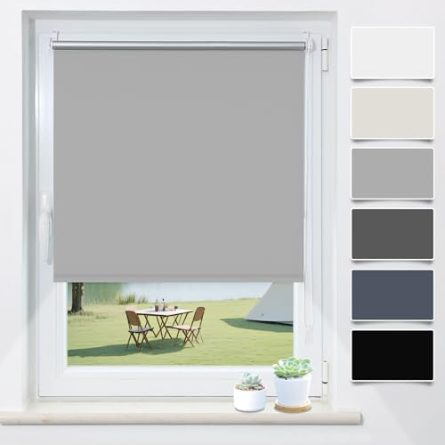 Verdunklungsrollo Klemmfix ohne Bohren Hellgrau B60 x H110 cm Verdunkelungsrollo Thermorollo Sonnenschutzrollo Fensterrollo Seitenzugrollo Klemmrollo für Fenster & Tür