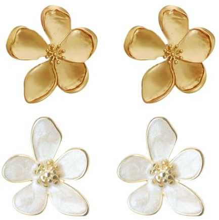 Fleurs à cinq pétales, boucles d'oreilles dorées pour femme