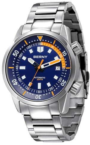BERNY Automatische Uhr für Männer Taucheruhr 20ATM Mechanische Armbanduhr Saphirglas Bequeme Edelstahl Uhrenarmband Super leuchtende Männeruhren