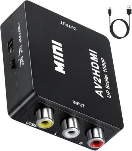 PKOUVOO RCA auf HDMI Konverter 1080P Mini RCA Composite CVBS AV zu HDMI Video Audio Konverter Adapter Unterstützt PAL/NTSC mit USB-Netzkabel für Wii PS2 PS3 PC Xbox SNES N64 STB VHS VCR DVD Kamera
