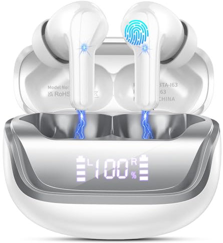 Auriculares Inalambricos Bluetooth Cancelacion Ruido, In-Ear Auriculares Bluetooth 5.4 con 4 HD Mic, 45H Estéreo HiFi Cascos Inalambricos Bluetooth IP7 Impermeable/Pantalla LED/Carga Rápida Earbuds