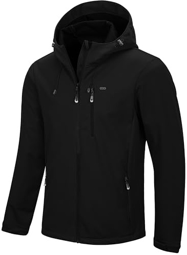33,000ft Men's Softshell Jacket Hooded Functional Jacket with 5 Pockets | Waterproof, Breathable, Reflective Logo, Lightweight, Adjustable Cuffs, Adjustable Hood, for Hiking Running Cycling Camping