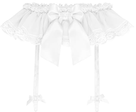 Satini Con volant Pizzo Femminuccia Chiffon trasparente Giarrettiera Reggicalze Cintura Lingerie Mutandoni (Bianco, L)