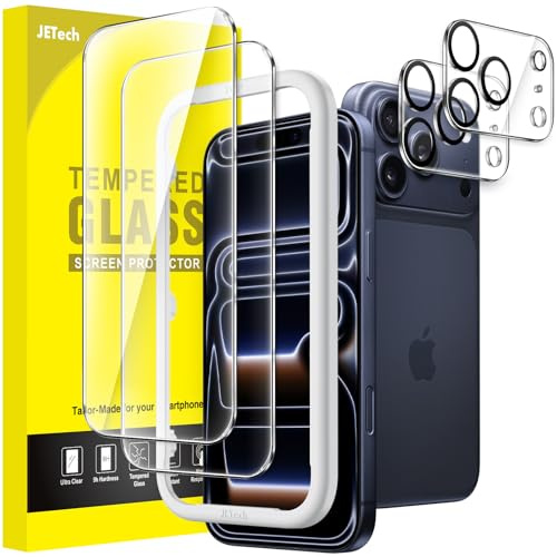 JETech Skärmskydd för iPhone 17 Pro, 2+2-Pack | med Kameralinsfolie, HD Klart Härdat Glas, Repskydd, Enkel Installationsram
