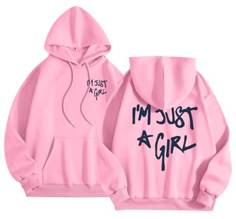 Felpa Donna con Cappuccio Oversize Hoodie con Scritta I'm Just A Girl College Casual Tinta Unita Sweatshirt a Manica Lunga Pullover Vestiti Moda Anime Lettera Grafica Abiti alla Moda Y2K