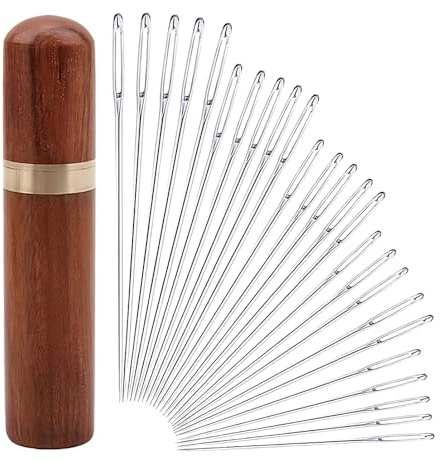 QIANSS 25 Pack Large Eye Stainless Steel Hand Sewing Needles Craft Set