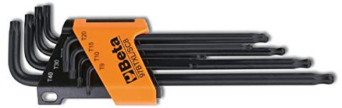 Beta 97BTXL/SC8 - Juego de 8 llaves macho acodadas con cabeza esférica para tornillos con huella Torx
