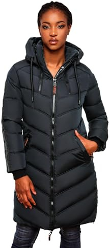 MARIKOO dam vinter quiltad jacka kappa parkas vinterjacka quiltad B842, marinblå, XXL