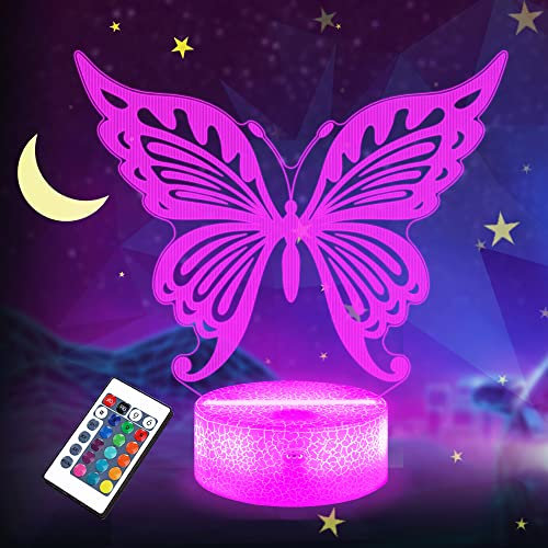 Lightzz Schmetterlingsgeschenke für Kinder Mädchen, 3D-Lampe Tier LED Illusion Nachtlicht mit Fernbedienung 16 Farben wechseln (Schmetterling)