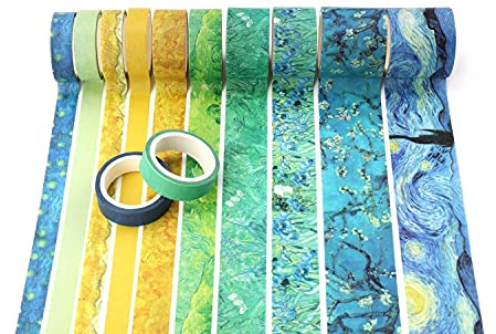 12 Rolls Blue Washi Tape, Masking Tape for Scrapbook,DIY,Crafts,Bullet Journal,Planners Gift (van gogh)