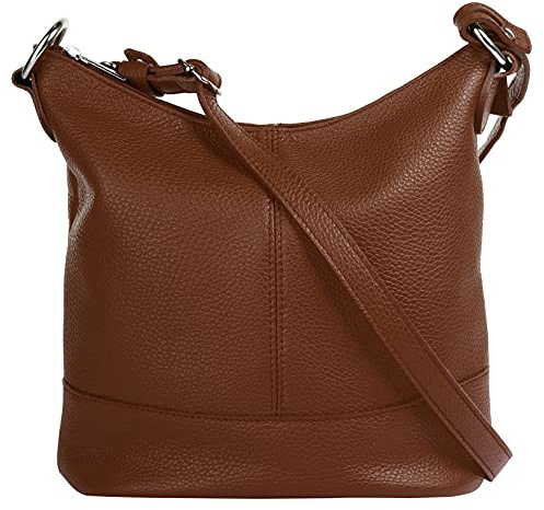 Cluty Umhängetasche Echt Leder Damen Made in Italy, Handtasche, Schultertasche, Crossbody Bag aus Leder braun 021217