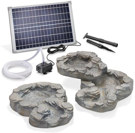 Esotec Bachlaufschalenset 3-teilig mit Solar-Pumpenset, Solar Bachlauf Wasserfall mit Solar Teichpumpe 875 l/h 18 VDC IP68 außen 101310