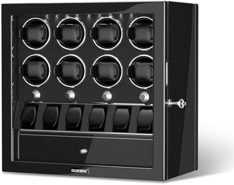 DUKWIN Watch Winder for 8 Automatic Watches, Lockable,6 Watch Storage Places and Jewelry Storage, Super Quiet Mabuchi Motor