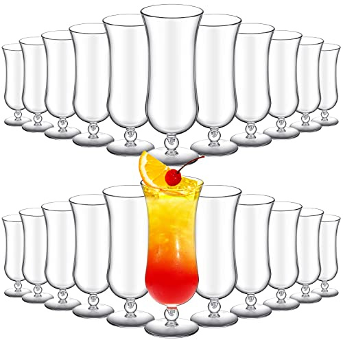 Lallisa 24 Pcs Plastic Hurricane Glasses 15 oz Shatter Resistant Clear Plastic Pina Colada Cocktail Glasses Break Resistant Drinking Tulip Milkshake Cups for Beer Juice Margarita