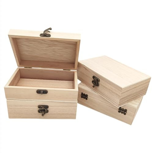Anktily Confezione da 4 scatole in legno grezzo, rustiche, piccole scatole in legno con chiusura di bloccaggio, organizer per fai da te, decorazione per la casa, 15 x 10 x 5 cm