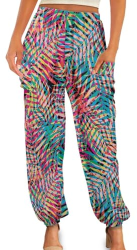 ZOUTAIRONG Rainbow Palm Harem Pants for Womens Kung Fu Tai Chi Pant Long Baggy Sports High Waist Yoga Yoga S-4Xl Plus Breathable Dance Costume Pants Secure Fit Multicolor 4XL