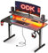 ODK Bureau Gaming avec Lumières LED et Prises de Courant, Bureau Gamer avec Support de Moniteur, Table Gaming avec Porte-Gobelet et Crochet pour Casque D'écoute, Fibre de Carbone Noir 100cm