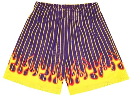 DIOTSR Pantalones cortos de baloncesto para hombre, diseño de llama, estilo retro, para correr, atléticos, con cordón en la cintura, Small